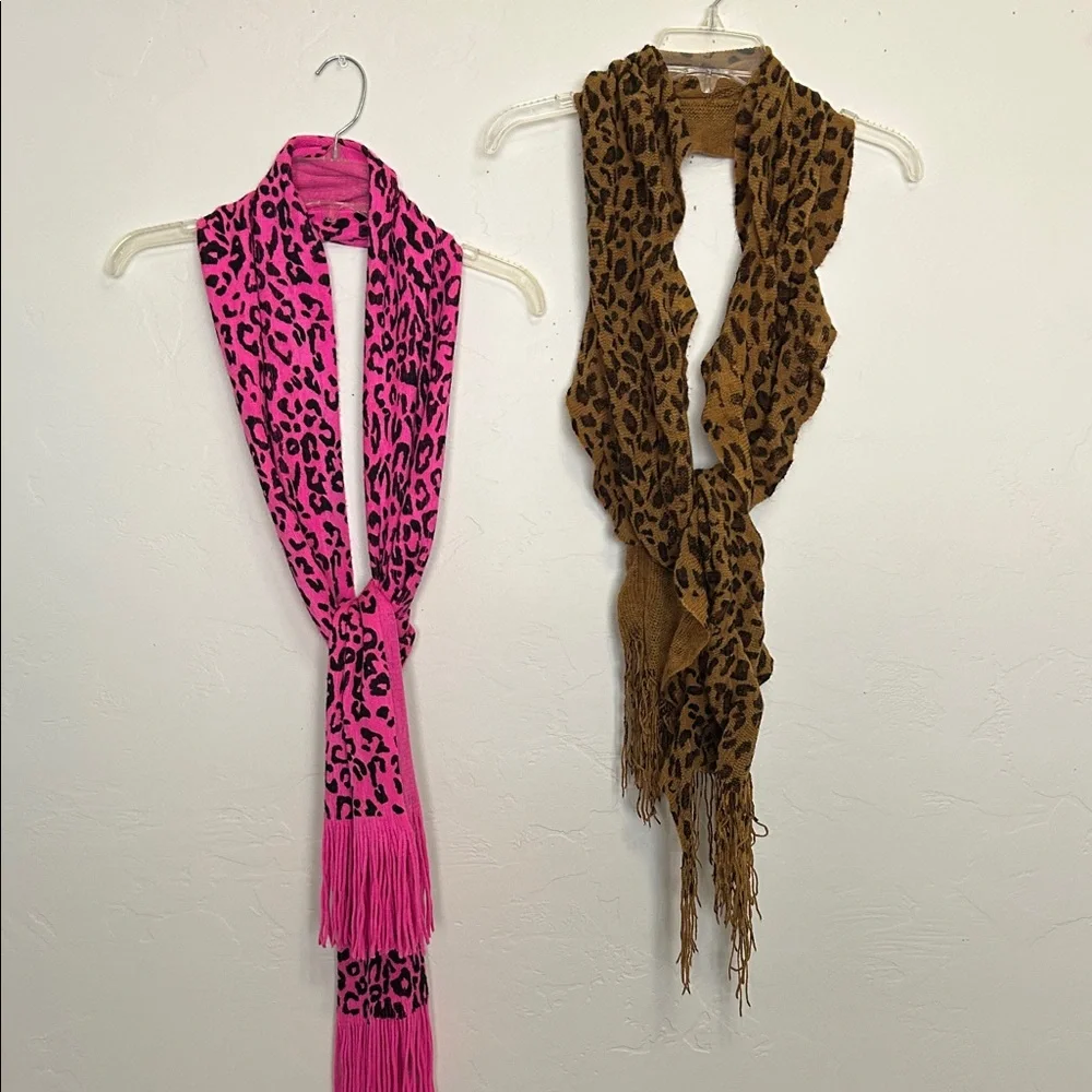 Leopard Print Scarf Set - Pink and Brown